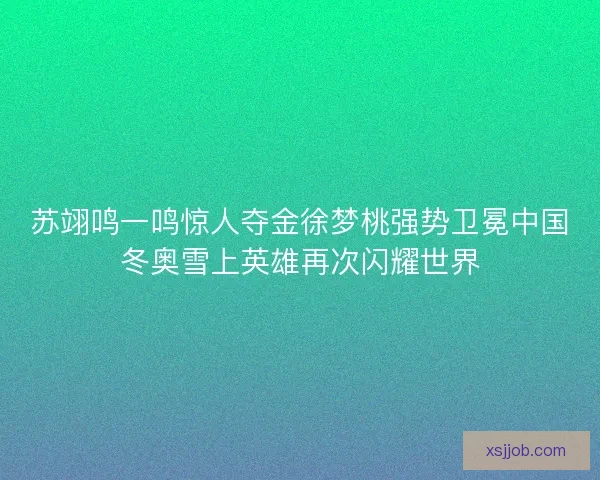 苏翊鸣一鸣惊人夺金徐梦桃强势卫冕中国冬奥雪上英雄再次闪耀世界